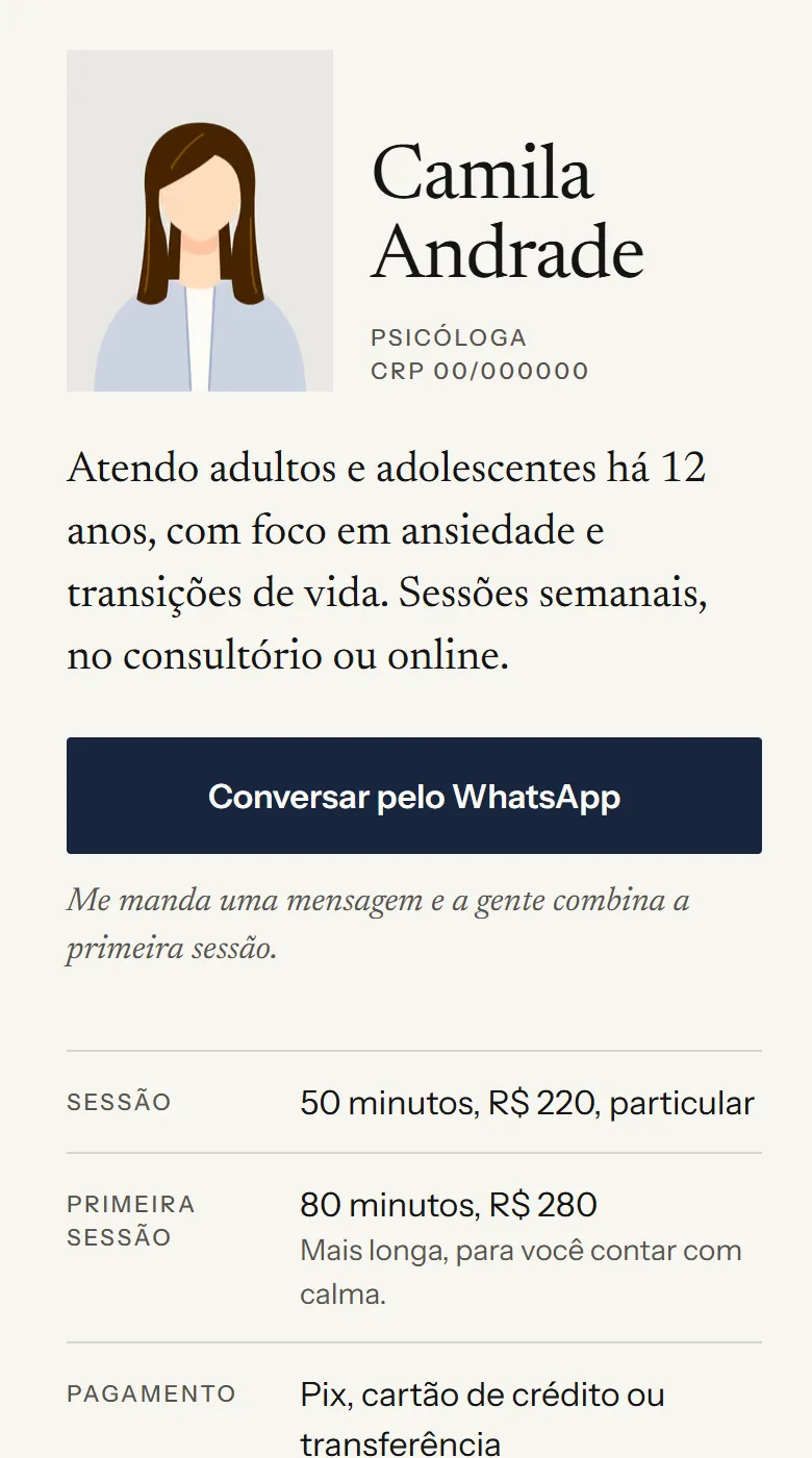 A mesma página no celular